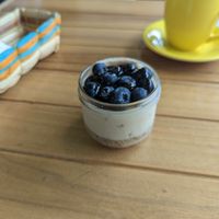 Blueberry cheesecake dessert at Vegano De Altura in Quito
