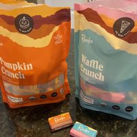 Waffle crunch needs more waffle pieces. Pumpkin crunch tastes like dark chocolate with only a hint of pumpkin spice flavoring because the dark chocolate is so strong    at Raaka Chocolate in Brooklyn