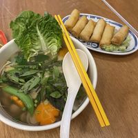 Vegetarian pho and fried spring rolls  at Pho Stop in Central Singapore