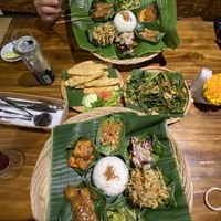 Nasi Campur, tempeh and water spinach at Sun Sun Warung in Ubud