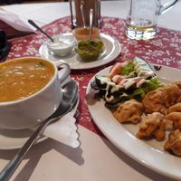 Lentil soup and fried mushrooms at Royal Panjab in Freiburg
