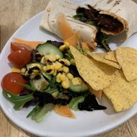 Falafel, greens & spicy tomato chutney  at Cafe Liaison in Tavistock