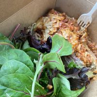 Lasagna and Salad at Wisdom's Vegan Bakery & Cafe in Spring