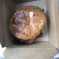 spicy chicken sandwich, so good at Wisdom's Vegan Bakery & Cafe in Spring