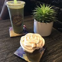 Matcha Madness and Jumbo S’mores Cupcake at Wisdom's Vegan Bakery & Cafe in Spring