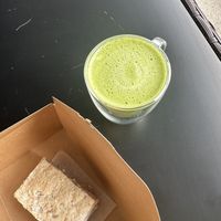 Strawberry Blondie and matcha   at Wisdom's Vegan Bakery & Cafe in Spring