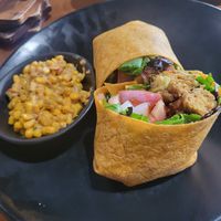 BBQ Seitan Wrap and Elote (Special) at Wisdom's Vegan Bakery & Cafe in Spring