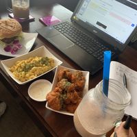 Buffalo chicken bites , truffle Mac and spicy chickn sandwich with cheese😍😍😍 at Wisdom's Vegan Bakery & Cafe in Spring