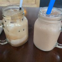 Orange mocha iced latte and coco bliss smoothie ! 😍 at Wisdom's Vegan Bakery & Cafe in Spring