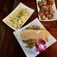 Bbq chicken bites , truffle mac and Philly cheesesteak  at Wisdom's Vegan Bakery & Cafe in Spring