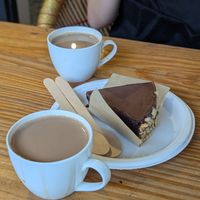 Vegan hazelnut cake and vegan chai at Step Out Cafe in Jaipur