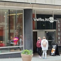 Amazing waffle options!  Vegan, gluten-free, fluffy waffles with a wide ranging assortment of toppings, such as blueberries and cranberries, along with real maple syrup.   at Waffles INCaffeinated - Fifth Ave in Pittsburgh