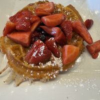 Megaberry vegan waffles without whipped cream and raspberry drizzle   at Waffles INCaffeinated - Fifth Ave in Pittsburgh