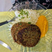 Daily main which was lentil patties and rice at El Molino in Tarija