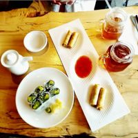 Spring rolls and avocado cucumber rolls at Roots in Princeton