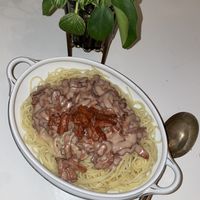 Vegan pasta carbonara  at Vegotel in Blije