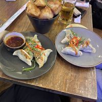 Dumplings & eggplant tempura   at Ugly Dumpling in London
