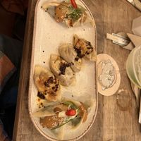 Vegan dumpling platter (4 of each of the vegan dumplings, 8 total)  at Ugly Dumpling in London