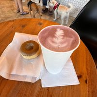 Vegan maple donut and purple yam oat latte. at Cerberus Cafe in Jacksonville