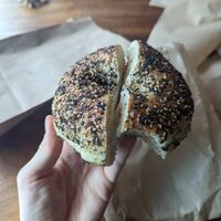 Everything bagel with tofu cream cheese at Bo's Bagels in New York City