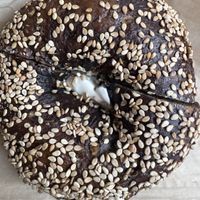 Black Russian with stockeld scallion  at Bo's Bagels in New York City