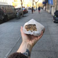 Happy vegan tourist. at Bo's Bagels in New York City