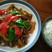 Spicy aubergine at Shān Cǎi SùShí in Guangzhou