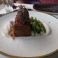 Paté (thin sliced potatoes, lentil, cashew cream, green beans) at Bistro Tendresse in Montreal