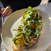 Zucchini toast…beautiful presentation   at Bistro Tendresse in Montreal