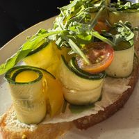 Zucchini toast closeup   at Bistro Tendresse in Montreal