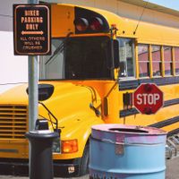 American school bus which we sat in, really cool! at Stacy's Diner in Koege