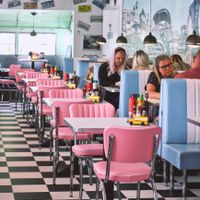 American diner-inspired interior decor. at Stacy's Diner in Koege