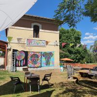 Hay 3 perros de la casa pululando por el jardín at La Xana del Torio in Pedrun De Torio