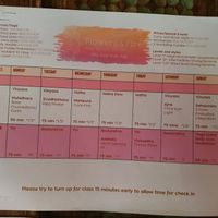 Yoga schedule at the moment, the yoga shala is on top of the restaurant at Flowers & Fire in 