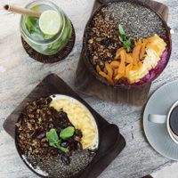 Smoothie bowls with plenty of toppings at Flowers & Fire in 