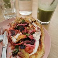 Breakfast flatbread and green smoothie at Wild Thing in Cardiff