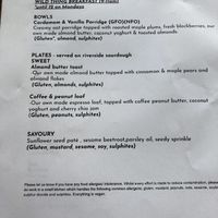 Breakfast menu - varied fortnightly  at Wild Thing in Cardiff