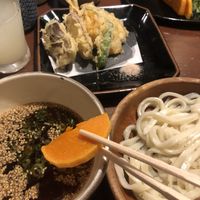 vegetables in batter and vegan noodles at Omen Nippon in Kyoto