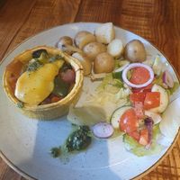 Roasted Mediterranean vegetable tart with glazed baby potatoes at The Anderton Arms in Preston