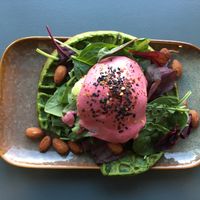 Green savory waffle  at Matcha Bar in Copenhagen