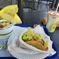 Nutty taco, side of beans and fresh carrot juice! at Sunflower Drive-In in Fair Oaks