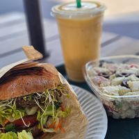 Nutburger, potato salad, smoothie #2 - All vegan at Sunflower Drive-In in Fair Oaks