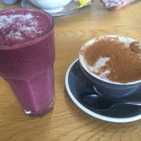 Berry smoothie and Chai latte  at Herb + Olive  in Blenheim