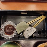 Gelatinous lollipop things at Saga Tofu Ine (Main Branch) 嵯峨とうふ 稲 本店 in Kyoto