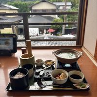 the view from second story window   at Saga Tofu Ine (Main Branch) 嵯峨とうふ 稲 本店 in Kyoto