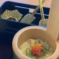 Close up vegan set items at Saga Tofu Ine (Main Branch) 嵯峨とうふ 稲 本店 in Kyoto