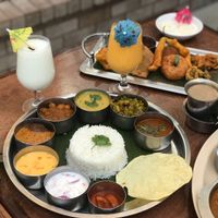 Great variety of curries and sauces with ethnic breads, rice and condiments. at Udipi Cafe in Duluth