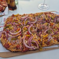 Vegan pizza with vg tuna at Palette in Torremolinos