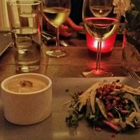 Potato leek soup with micro greens at Sutra in Seattle