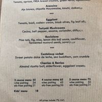 Menu at FREA in Berlin